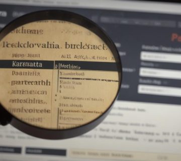 E-ticaret siteleri için SEO ipuçlarını temsil eden bir grafik; büyüteçle web sitesinin arama çubuğu üzerindeki anahtar kelime listesini göstermektedir.