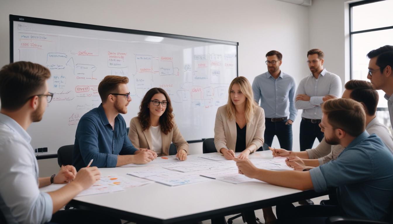 Beyaz bir tahtada, videolar, infografikler ve makaleler gibi farklı içerik türlerini beyin fırtınası yaparak tartışan yaratıcı ekip; izleyici etkileşimini artırmayı hedefliyor.