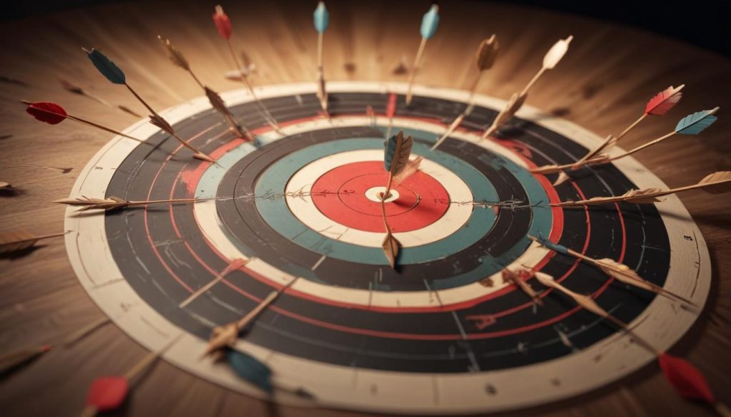 Hedef kitleyi hedefleyen oklarla dolu bir hedef tahtası illüstrasyonu.
