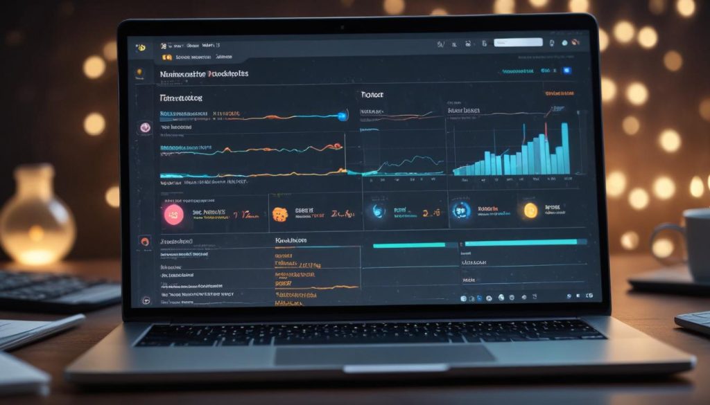 Dizüstü bilgisayar ekranında anahtar kelime araştırma araçları ve analitik veriler görüntüleniyor. Kumaşın dokusunu net bir şekilde gösteren yakın çekim bir kare.