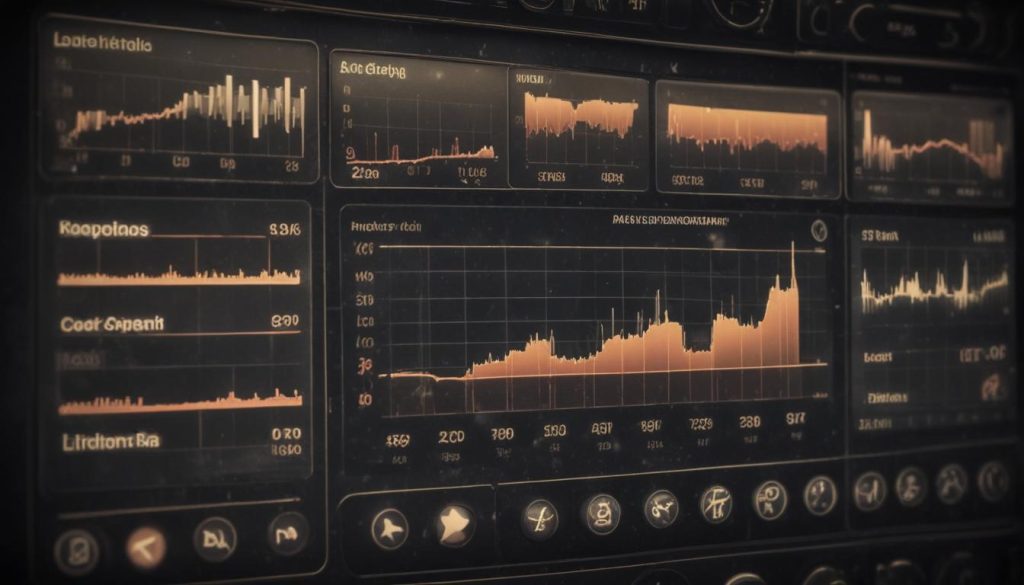 Grafiklerle ve tablolarla dolu bir bilgisayar ekranında, sosyal medya performans ölçüm ve analiz sonuçları gösterilmekte; kullanıcı etkileşimleri, gösterim sayıları ve erişim oranlarına dair veriler ön planda.