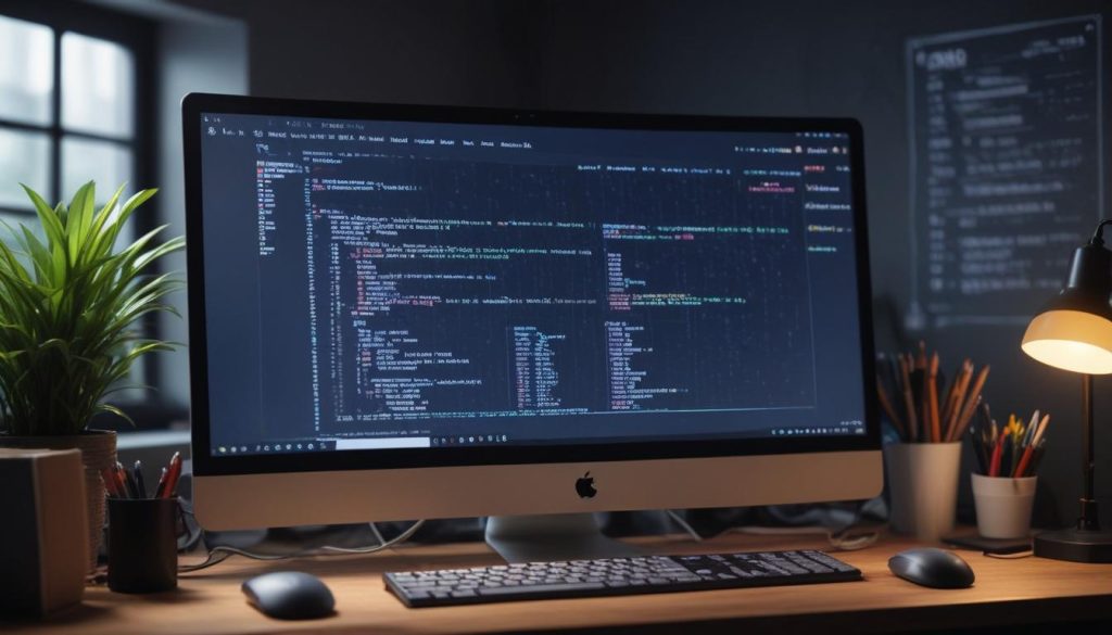 Bir web geliştiricisinin çalışma alanında JavaScript kodunun ekranda gösterildiği bir illüstrasyon.