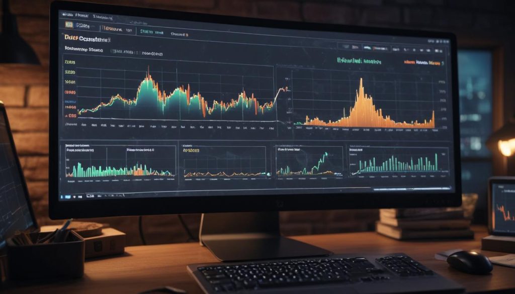 SEO analiz panosunda, görsellerin alt metin optimizasyonunun etkisini gösteren grafikler ve tablolar bulunan bir bilgisayar ekranı.