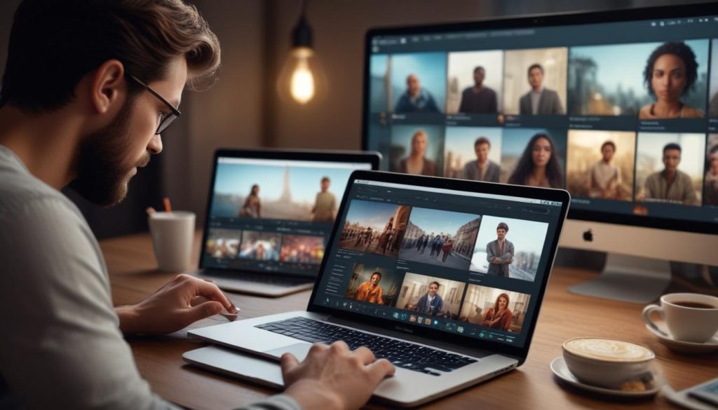 Çeşitli cihazlar (dizüstü bilgisayar, tablet, akıllı telefon) kullanan farklı bireyler, her ekranda optimize edilmiş görsel alt metin örneğiyle aynı web sitesini görüntülüyor.