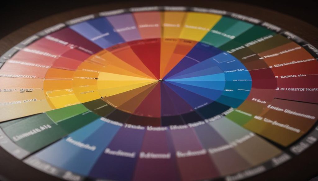 Renk çarkı üzerinde, farklı renklerin kültürel önemini gösteren açıklamalarla birlikte.