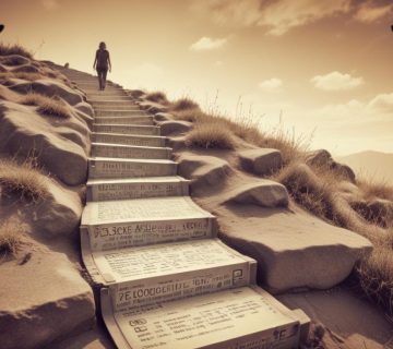 Arama motoru sonuç sayfasının tepesine çıkan bir yolu gösteren dijital illüstrasyon; anahtar kelimeler, içerik ve kullanıcı deneyimi simgeleriyle basamaklar, modern düz stilde.